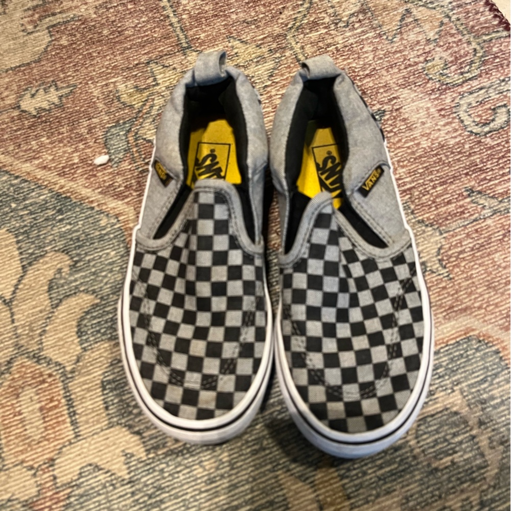 Vans Kids Checkered Slip-On Shoes - Gray and Black size 13